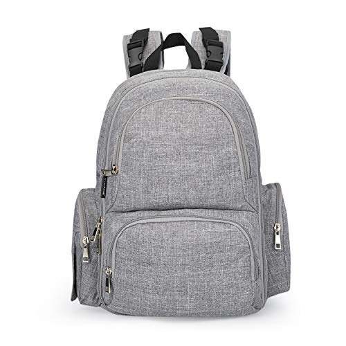 Diaper Backpack for Mom Waterproof Polyester Material & Multi-function with Stroller Straps High Capacity for Baby Diaper Bags (Gray)