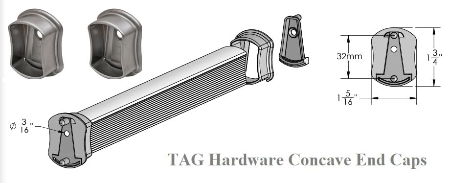 TAG Hardware 1 Pair Wardrobe Tube Closet Concave Shaped End Support Flanges (Matte Aluminum)
