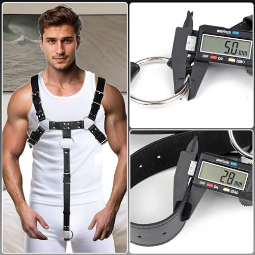 Men's Chest Harness Belt With O Ring, Body Harness for Men, Adjustable PU Leather Male Punk Chest Belt Shoulder Harness Muscle Show Fashion Costumes for Cosplay Party3