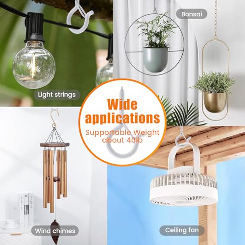 Image of TAIHUIMY Screw Hooks for Outdoor String Lights, Eye Hooks Q-Hanger Plants Christmas Rope Light Clips, Wind Chimes Decoration Hanging Safety Buckle Design, Include Wing Nut Driver (40)