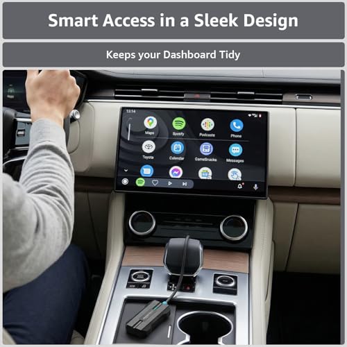 Image of Amazon Basics Car Play with Extension & Type C Converter | Converts Wired Auto Android & CarPlay to Wireless | Bluetooth Connectivity | Only for Cars with OEM Installed | Black