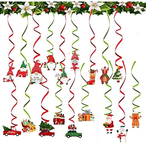 Christmas Hanging Swirl Decoration Kit(18pcs), Merry Christmas Swirls Garland Xmas Tree Snowman Socks Santa Foil Hanging Ceiling for Xmas Winter Wonderland Holiday Party Decor Supplier Cover