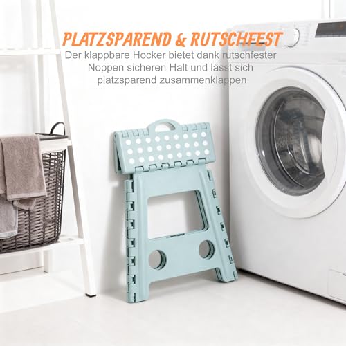 Relaxdays Klapphocker faltbar, Camping Hocker, großer Badhocker, bis 150 kg, Kunststoff, HBT: 39 x 39 x 32 cm, Salbei