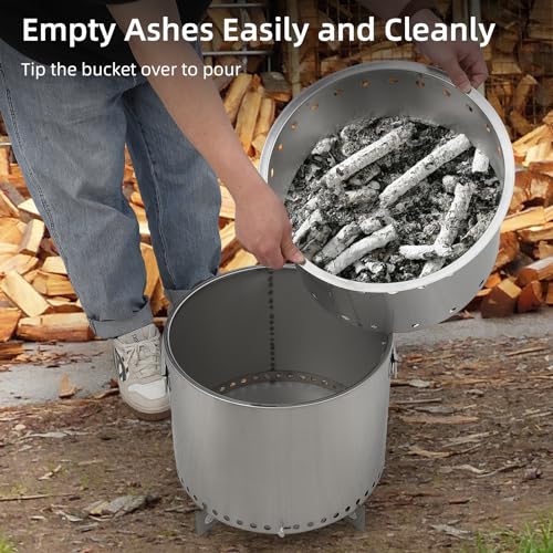 PioneerWorks Outdoor Mini Fire Pit - Stainless Steel, Ideal for Backyard, Camping, Picnics, Includes Firehook, 16.5in Diameter.