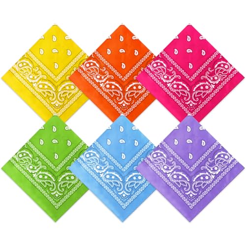 Blulu 6 Pcs Bright Color Neon Color Cowboy Bandanas for