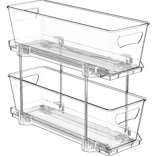 Simple Houseware 2-Tier Narrow Basket Drawer Cabinet Pull-Out Organizer, Clear