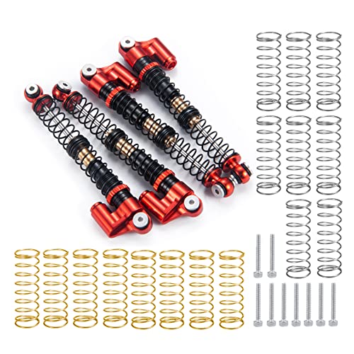 MORLORDY 4Pcs Aluminum Alloy RC Shock 53mm Adjustable Shocks Absorber Dampers Threaded Shock Bodies for 1/24 RC Crawler Car SCX24 Shocks 53mm Upgrades Accessories, Black and Red