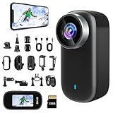 4Kアクションカメラ ウェアラブルカメラ 小型ビデオカメラ 小型Vlogビデオカメラ WiFi スマホ連携 1.47モニター搭載 123度広角 3時間稼働 HDR搭載暗視機能【32Gカード付属】256GB対応 53g軽量 上書き録画 IP65防水 Vlog/旅行/アウトドア/スポーツカメラ/ペット 記録用 携帯便利/バイク 自転車に取り付け可能 豊富なアクセサリー