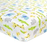 Carter's Cotton Fitted Crib Sheet, Critter/Green/Yellow/Grey/White