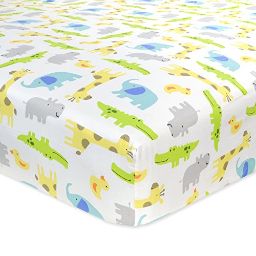 Carter's Cotton Fitted Crib Sheet, Critter/Green/Yellow/Grey/White