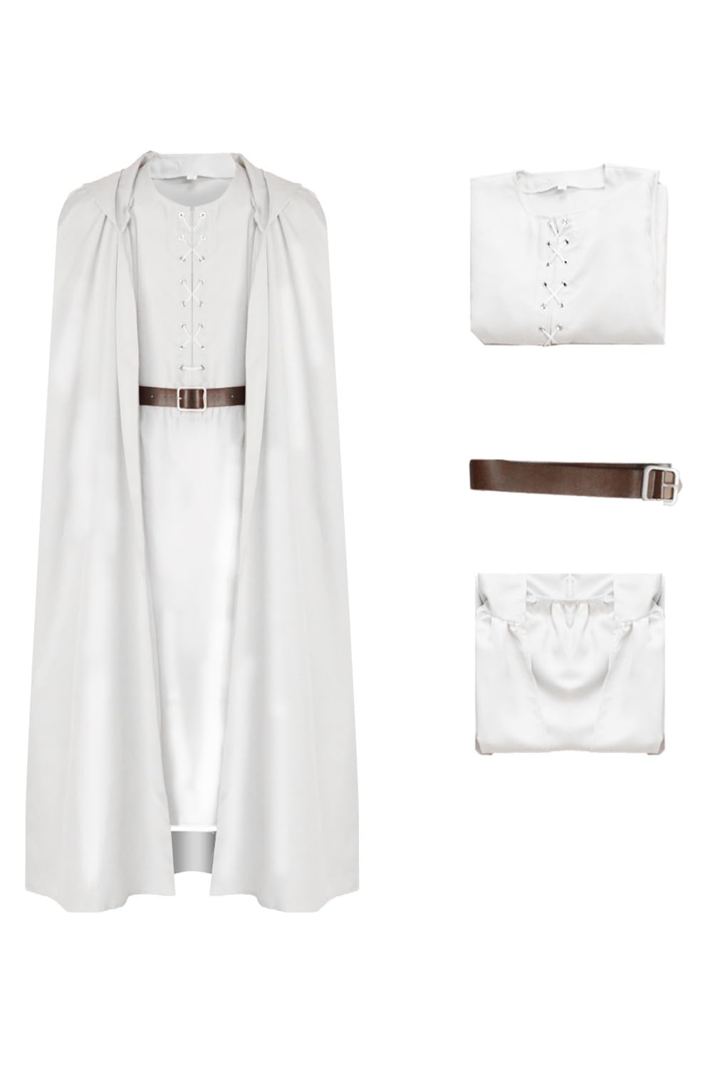 Ya-cos Men's Grey Wizard Cosplay Costume Long Robe Tied Cloak with Belt and Bag Accessories Full Set