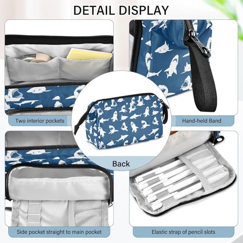 Image of Sharks Blue Print Pencil Case Pouch Big Capacity Pencil Bag Box Organizer Pen Case with Compartmens Stationery Organizer for Girls Boys Women School College Office