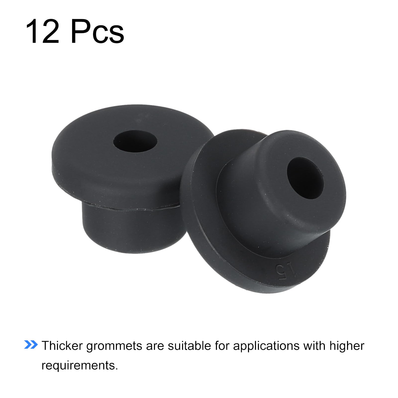 QUARKZMAN 12 stuks T-vormige rubberen stoppen dia 15 mm ID 6 mm afdichtingsbescherming voor flexibele gaten voor kabels en buizen, zwart