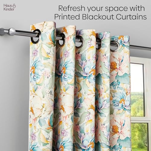 Image of haus & kinder 100% Blackout Window Curtains 5 Feet Long Pack of 1 Window Curtain, 5 Feet Curtain for Window, 100% Room Darkening (Classic Damask, 130 X 152 CM)
