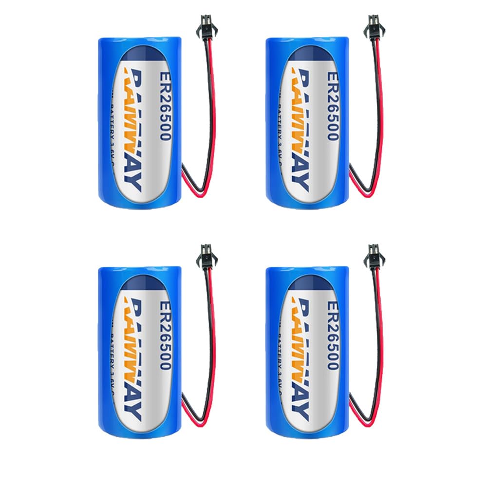 MEELER 4 PCS C Size 3.6V 9000mAh Lithium Battery for ER26500 with SM Black Plug