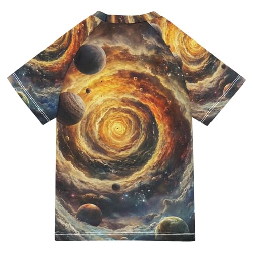 Boy Swimsuit Galaxy Tornado Ring Planet Sunscreen T-Shirts Swimwear Sets UPF 50+2