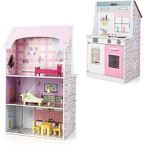 Maxmass 2-in-1 Dollhouse and Kitchen Playset Cover