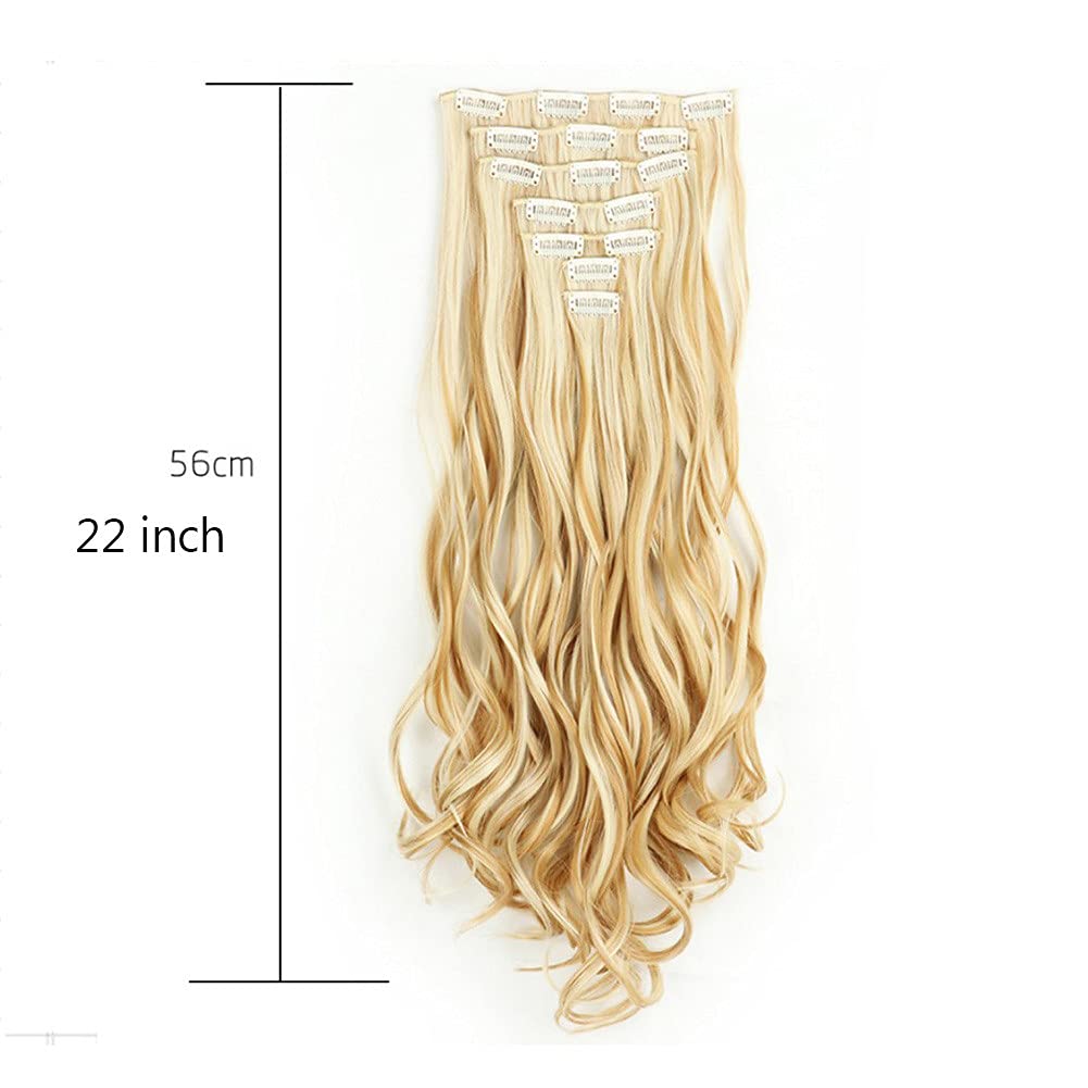 Clip In Hair Extensions 7 PCS Full Head 22 Inch Curly Wave Synthetic Clip Amazon.com : RemeeHi Clip in Hair Extensions 7 PCS Full Head  main image 2