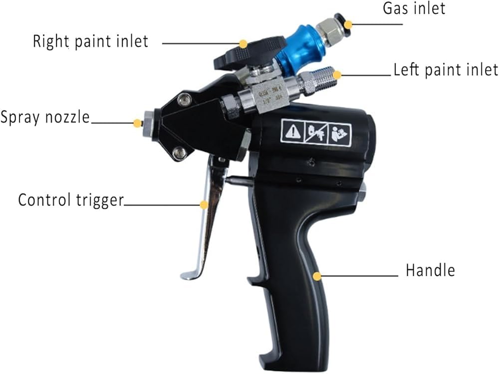 Pistola pulverizadora de espuma de poliuretano con purga de aire autolimpiable para salas de paneles y aplicaciones de escultura