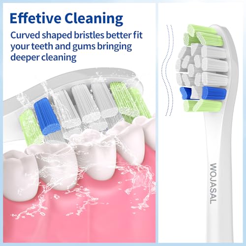 WOJASAL Replacement Toothbrush Brush Heads Compatible with Philips Sonicare Electric Toothbrushes with Click-on System Dupont Bristles for Optimal Plaque Remove, Pack of 10, White