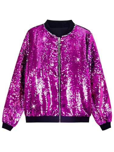 Image of Lars Amadeus Sequin Varsity Jacket for Men's Zipper Party Disco Flip-Sequin Shiny Bomber Jackets