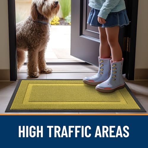 Image of OLANLY Front Door Mat Indoor Outdoor Entrance, Waterproof All-Season, All-Weather Doormat, Sturdy Natural Rubber, Low Profile, Easy Clean Patio Porch Entryway Mat, 47x23, Lime Green