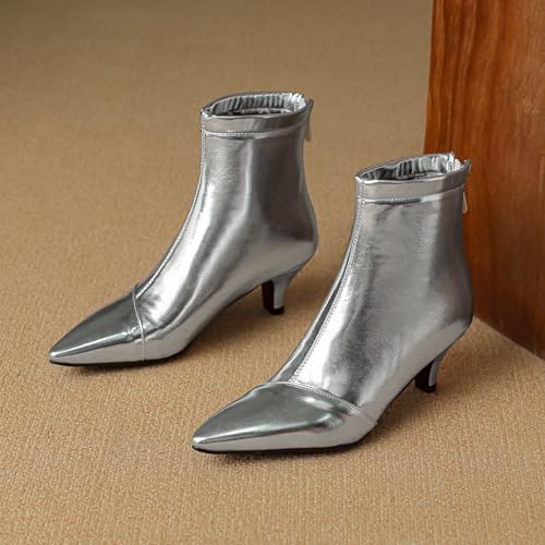 BEAUPAS Women's Ankle Booties Low Kitten Heels Ankle Boots Back Zip Pointed Toe Short Boots Dress Shoes2