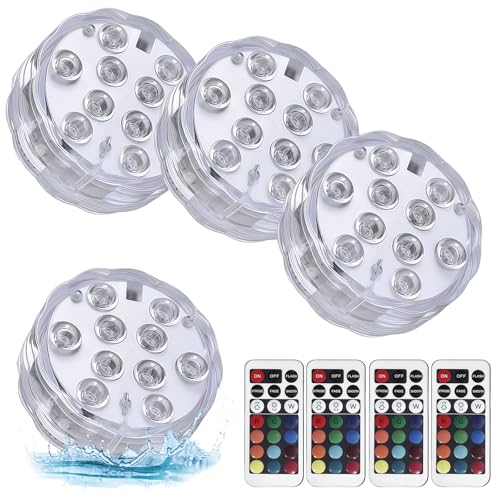 WIYETY Poolbeleuchtung Unterwasser Licht mit Fernbedienung 4 Stück RGB Pool Licht mit 16 Farben, Multicolor RGB Pool Lichter, Pool Dekolichter für...