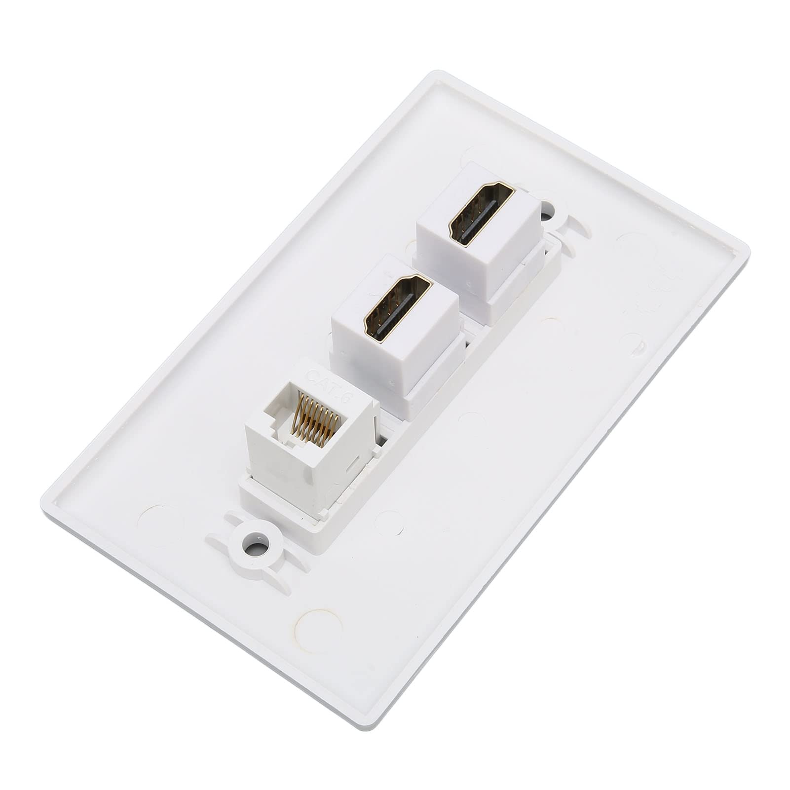 Goshyda Piastra da Parete Ethernet HDMI, Jack Keystone RJ45 Cat6 e 2 Jack Keystone Multimediali HD 4K, Piastra da Parete Ethernet Senza Saldatura per Proiettore HDTV
