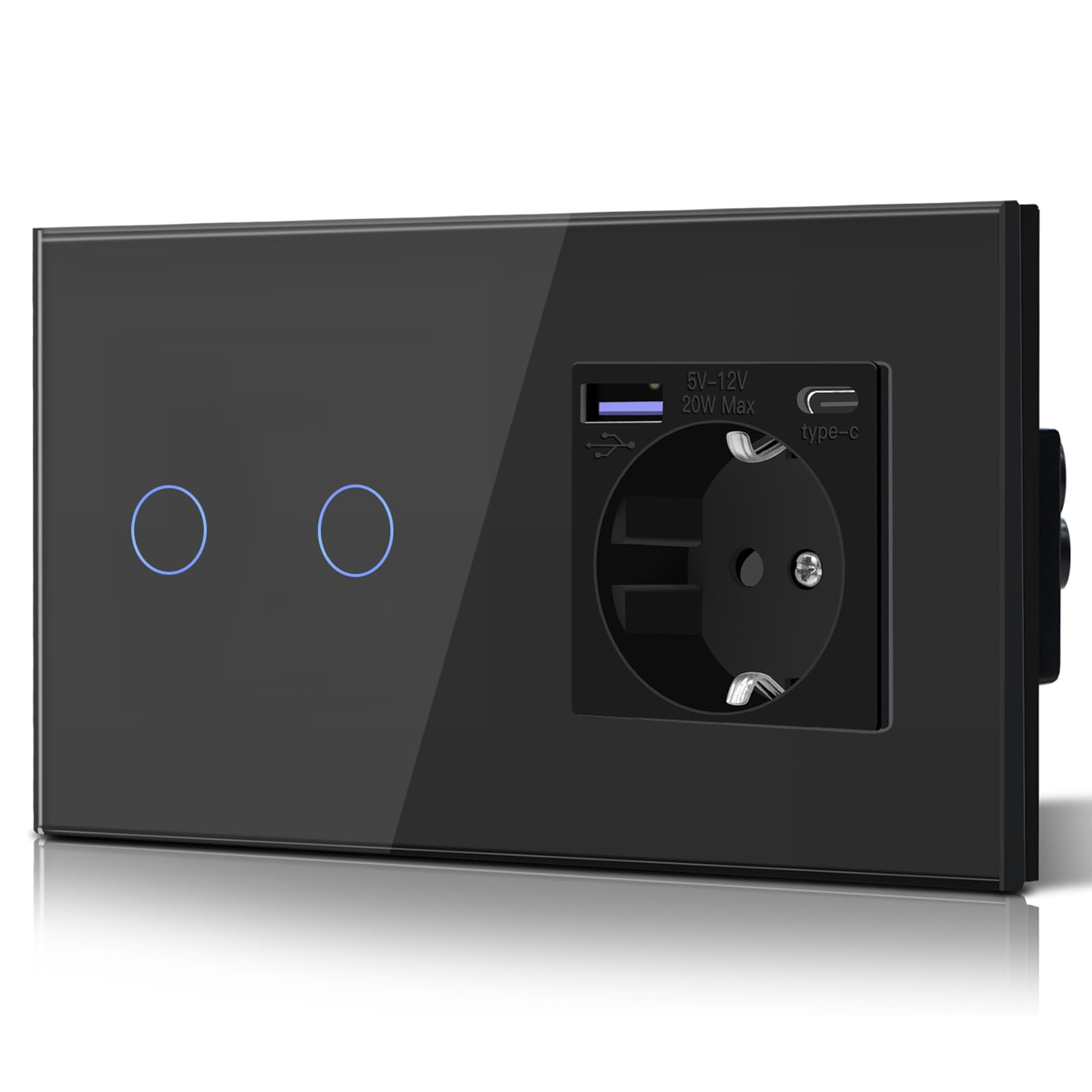 BSEED Enchufe Pared con 20W USB y Tipo C,Enchufe USB C de Cristal,Carga Rápida,3 en 1，Fácil Instalación,1 Enchufe,86mm Blanco — view 78