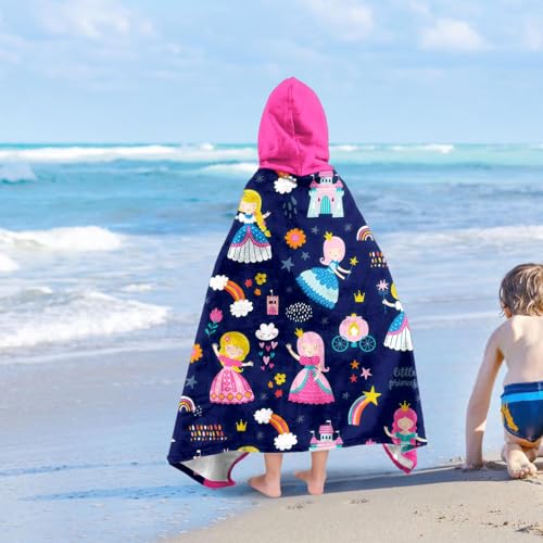 Image of Dance Girls Beach Towel with Hoodie for Kids Toddlers Age 4-8, Pink Blue Bath Towels Shower Wrap for Girls, Hooded Poncho Beach Blanket for Pool Swimming Cute Wearable Bath Towel for Child