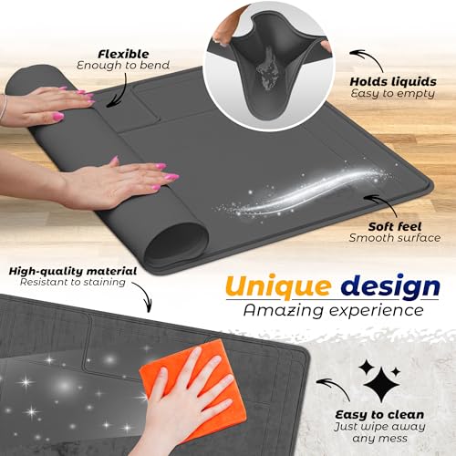 Image of The Original Under Sink Mat - Silicone Waterproof mat, Trimmable, Easy to Clean, Kitchen cabinet liner, Under sink protector mats, Drip Tray with Lip (Dark Gray, 31 inch x 22 inch)