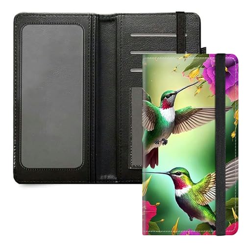 DIGTIALL Checkbook Cover for Men & Women – Premium PU Leather Checkbook Holder with RFID Blocking & Elastic Strap,Humming bird Flower