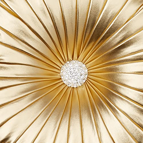 Image of EUCIOR Gold Throw Pillows,Circular Pillow,Pumpkin Pleated Handmade Throw Pillows,Gold Pillows,Smooth Metallic Leather Decorative Pillows for Home Decor Bedroom Living Room Couch Bed Sofa