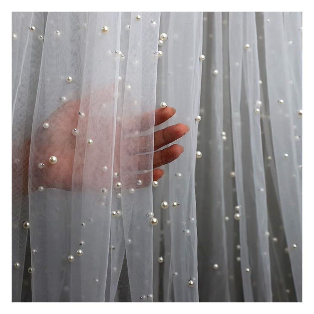Tela de tul blanco con perlas, material de costura de encaje para manualidades, ropa, decoración de mesa, bodas, fiestas, aniversarios, cinta versátil y proyectos de bricolaje