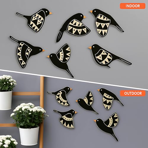 Image of GiftOday Wooden 3D 5 Pieces Birds for Wall Art Panel | Wood Bird Folk Art Wall Hanging Art Decoration Item for Living Room, Bedroom, Drawing Room, Dining Room & Office (Black) Pack of 1