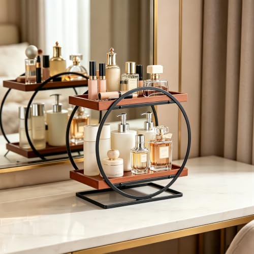 YIWANFW 2-Tier Bathroom Counter Organizer, Wooden Perfume Organizer Dresser - image 2