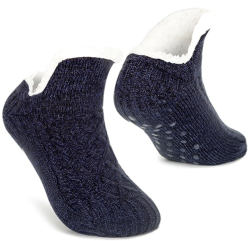 Image of Women Knitted Slipper Socks Cozy Sherpa Fuzzy Socks Non Slip Socks Winter Indoor Double Layer Bedroom Slipper Socks