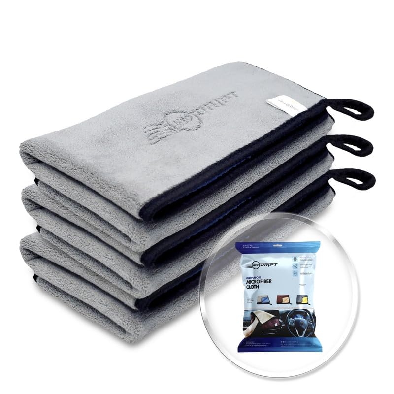 Neodrift ‘800 GSM Microfiber Cloth' - Ultra Soft Cleaning Cloth for Car, Bike - Polishing, Detailing, Highly Absorbent (Size - 40X60 Cm) (Set of 3 Pc) (Colour - Blue + Light Grey)