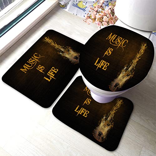 Badezimmerteppich-Set, 3-teilig, Heavy Metal Music Music is Life, waschbare Badteppiche, rutschfest, mit Rückenpolster, Konturteppich und Toilettendeckelbezug