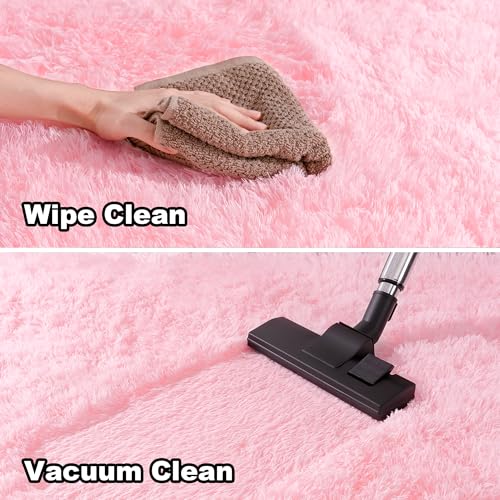 Baby Pink Area Rugs 9x12 Living Room - Super Soft Fluffy Rug Non Slip Large 9 by 12 Area Rug for Bedroom Washable