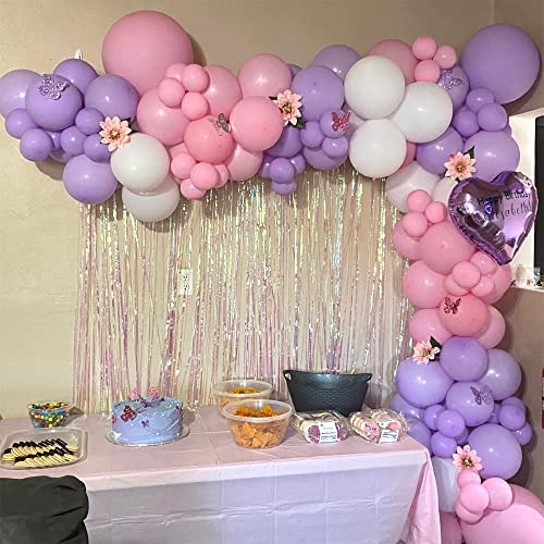 Image of Pink and Purple Balloons, 75 Pack Pastel Purple Pink and Matte White Latex Balloons, Pink Purple Macaron Helium Balloons for Girls Birthday Wedding Baby Shower Christening Engagement Party Decorations