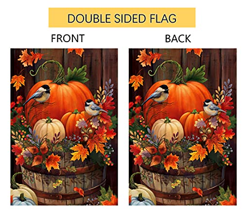 Blkwht Fall Thanksgiving Pumpkin Small Garden Flag 12X18 Inch Vertical Double Sided Autumn Watercolor Bird Burlap Yard Outdoor Decor Bw044 #TOP4