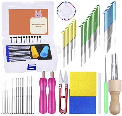 124 Pcs Felting Needles Kit, 3 Sizes Felt Needles, Needle Felting Needles with Awl, Wooden Handle, Scissor and Other Needle Felting Tool for Needle Felting, Wool Felting DIY