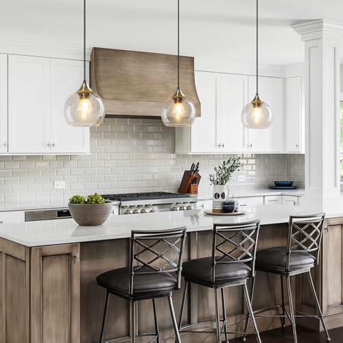 Image of Clear Glass Pendant Lights Kitchen Island Lighting Globe Pendant Light Fixtures Modern Pendant Lighting for Kitchen Island Bedroom Living Dining Room Light Fixture(5.9in, 2-Pack)