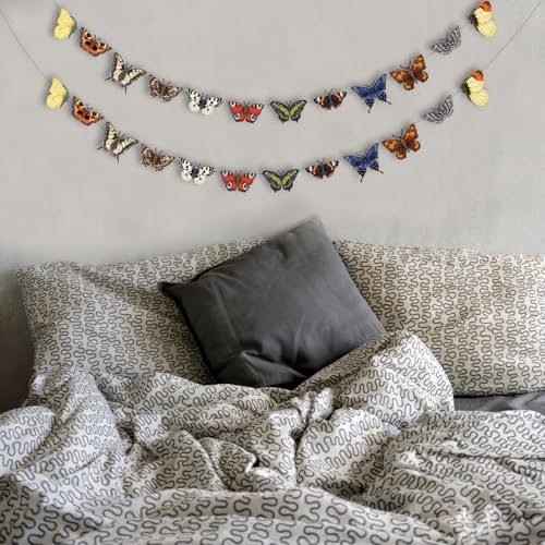 Image of Cinnvoice 8.2 ft Butterfly Garland Party Decoration Wood Hanging Butterfly String Decor Spring Animal Ornament Garland Rustic Vintage Retro Banner for Wedding Nursery Spring Summer Home Garden Decor