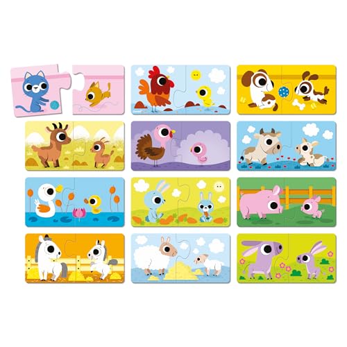 Janod, Parent and Baby Animals Puzzle, 12 Cardboard 2-Piece Puzzles, Educational Game, Fine Motor Skills and Concentration - Image 2