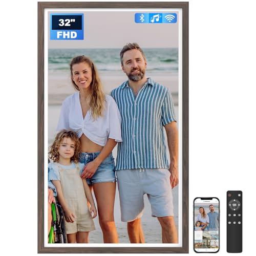 Image of Extra Large Digital Picture Frame 32 inch, 1920x1080 FHD IPS WiFi Digital Photo Frame with Remote, 64GB Storage, Auto-Rotate, Instantly Share Photo /Video via Apps /Email, Dark Wood Pattern