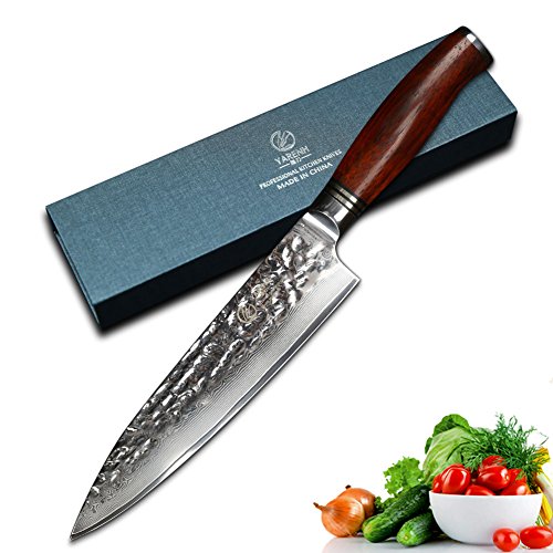 YARENH Couteaux de Chef 20cm en Damas 73 Couche Acier Couteaux de Cuisine Japonais Pro Couteau de Boucher Professionnel