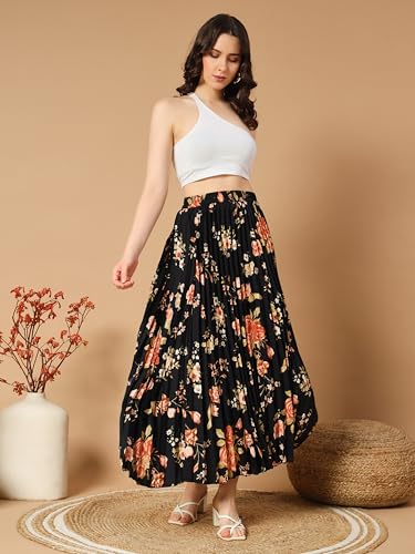 Image of KZULLY | Floral Printed Maxi Skirt | Comfortable Elastic Waist | Stylish Morden and Comfortable Looking | Fashionable and Modern Look Perfect for Any Event| Polyester, Crepe| for Women